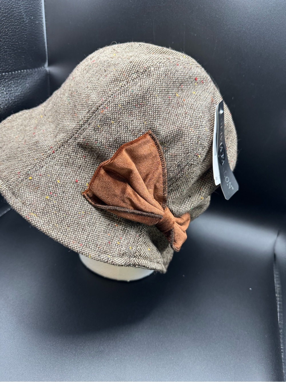 Brown Tweed Kids Bucket Hat with Bow